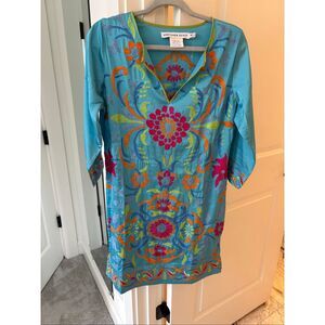 Gretchen Scott Midori Embroidered Dress – Turquoise Multi, Med $228 C17